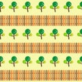 Trees and fence seamless pattern Royalty Free Stock Photo