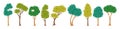 Trees flat cartoon set forest park abstract evergreen stylized plant nature eco botanical collection