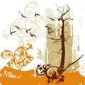 Trees, flower, flying birds Royalty Free Stock Photo