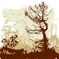 Trees, flower, flying birds Royalty Free Stock Photo