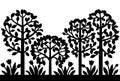 Trees and flowers decorative silhouettes. Horizontal seamless border.