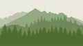 Trees forest on mountainous terrain silhouette. Vector illustration