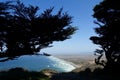 Trees frame an aerial view of waves crashing on to Point Reyes National Seashore in Northern California Royalty Free Stock Photo