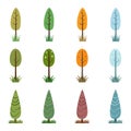 trees and grass in four seasons collection. spring, summer, autumn, winter eco vector illustration isolated icon set Royalty Free Stock Photo