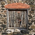 Window in the ruins of Delaware Copper Mine on Keweenaw Peninsula, Upper Peninsula, Michigan. Royalty Free Stock Photo