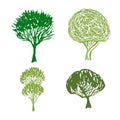 Trees handdrawn vector. Sketched isolated garden elements. Green silhouette icons.