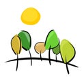 Trees on hill at sunny day vector illustration Royalty Free Stock Photo