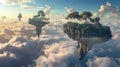 Trees and Hovering Cloud Islands Near Ground. Generative Ai Royalty Free Stock Photo