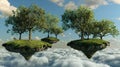 Trees and Hovering Cloud Islands Near Ground. Generative Ai Royalty Free Stock Photo