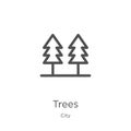 trees icon vector from city collection. Thin line trees outline icon vector illustration. Outline, thin line trees icon for