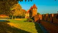 Trees and leaves with autumn view, An old castle background