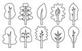 Trees linear icons silhouette black vector set Royalty Free Stock Photo