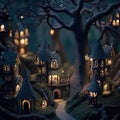 Among the Trees, Living in the Enchanted Forest Village, Illustration, generative ai