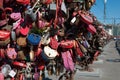 Trees with locks of lovers on trees at Bolotnaya Royalty Free Stock Photo