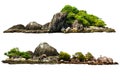 The trees. Mountain on the island and rocks.Isolated on White background