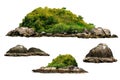 The trees. Mountain on the island and rocks.Isolated on White background