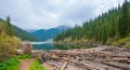 Trees Mountain Lake Kolsai in Kazakhstan, Central Asia Travel Destination Royalty Free Stock Photo