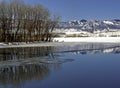 Colorado Winter Landscape with Frozen Lake and Snowy Mountains Royalty Free Stock Photo