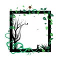 Trees nature scatter of leaves with animal wildlife bird and rabbit concept abstract background, picture, portrait frame vector i