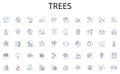 Trees line icons collection. Digging, Heavyweight, Construction, Worksite, Powerful, Hydraulic, Bucket vector and linear