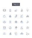 Trees line icons collection. Forest, Woodland, Grove, Orchard, Plantation, Copse, Stand vector and linear illustration