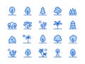 Trees, Plants Blue Line Icon. Vector Illustration Flat style. Included Icons as Fir Tree, Palm, Park, Desert, Cactus Royalty Free Stock Photo