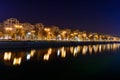 Trees and public lamps over Dambovita River at night. Horizonal Royalty Free Stock Photo