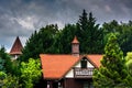 Trees and red-roofed buildings in Helen, Georgia. Royalty Free Stock Photo