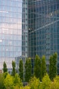 Trees are reflected in the glass facade of the European Central Bank, Frankfurt, Germany Royalty Free Stock Photo