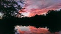 Trees Reflecting On A Lake At Sunset Royalty Free Stock Photo