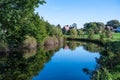 Trees reflecting in the water of the bending river Dender, Geraardsbergen, Flemish Region, Belgium