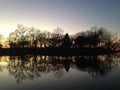 Trees Reflecting in Water Surface during Sunset in Winter. Royalty Free Stock Photo