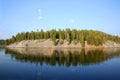 Trees reflecting in Yellowstone Lake