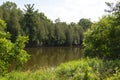 Trees reflections on a still river Royalty Free Stock Photo