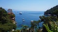 Trees and rocky landscapes with crystalline waters in Portofino, Italy