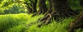 Trees root in green grass Royalty Free Stock Photo