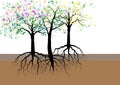 Trees with roots watercolor design vector illustration