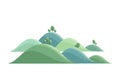 Trees with round canopies are sparsely placed across the hills, Royalty Free Stock Photo