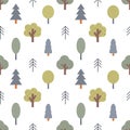 Trees in Scandinavian style forest, vector seamless flat pattern on white background Royalty Free Stock Photo