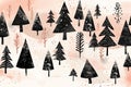 Trees And Snow On Pink Background Painting