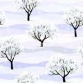 Trees in snow in winter garden seamless Royalty Free Stock Photo