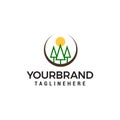 Trees and Sun logo, . Forest care green concept design template