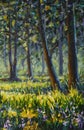 Trees In the sunny forest park acrylic painting Royalty Free Stock Photo