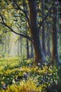 Trees In the sunny forest park acrylic painting landscape art Royalty Free Stock Photo