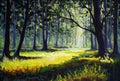 Trees In the sunny forest park acrylic painting landscape Royalty Free Stock Photo