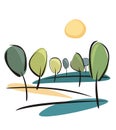 Trees at sunny spring day vector illustration Royalty Free Stock Photo