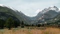 Trees on the valley with a mountain top covered with snow Royalty Free Stock Photo