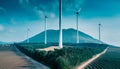 Trees and wind turbines in the background Royalty Free Stock Photo