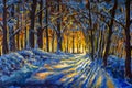 Trees in winter forest - original oil painting