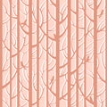 Trees woods seamless stripes pattern. Forest trees with birds